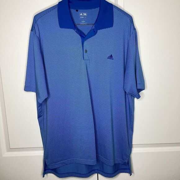 Mens Adidas Golf Climalite striped performance Polo Shirt blue‎ - Large - Picture 1 of 5